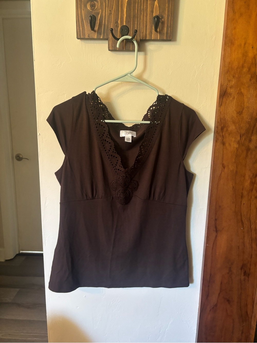 LOFT Women’s Brown Crochet V-Neck Top
